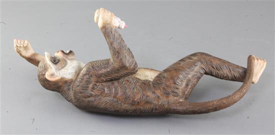 An unusual German porcelain figure of a climbing monkey, by Ernst Boehne & Sons, c.1887-1896, height 39cm